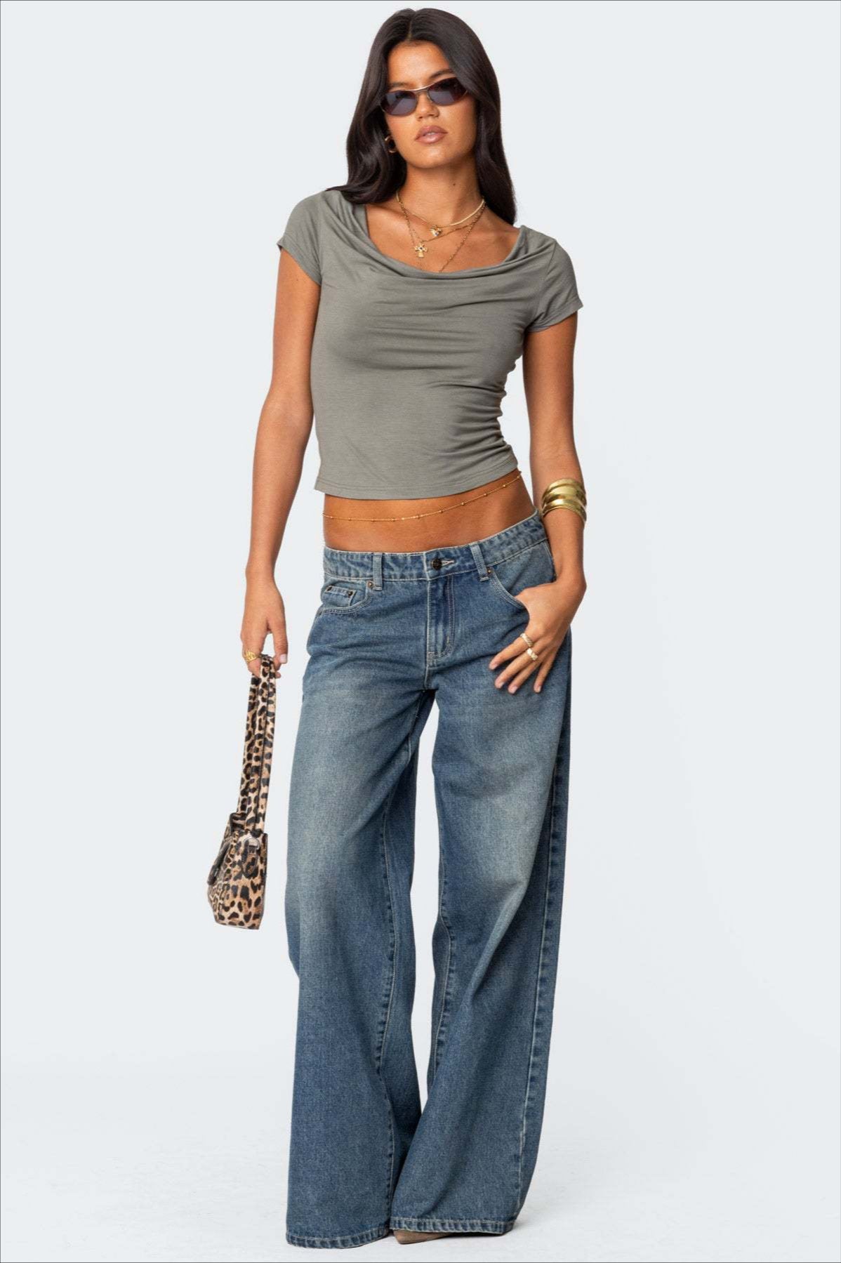 Loose Fit Printed Wide Leg Jean