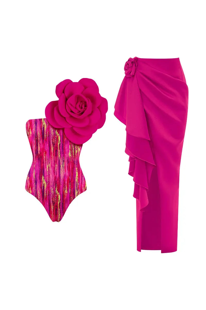 Floral Front Decor Printed One Piece Swimsuit Set