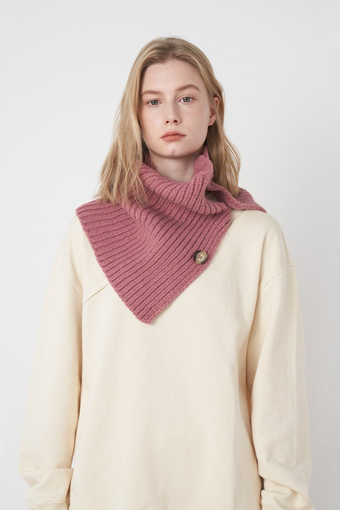 Wool Blend Solid Knitted Removable Buttoned Scarf