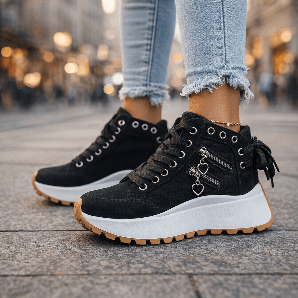Women’s Chunky Denim Sneakers - Lace Up Street Style Shoes