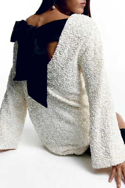 Sequined Lace-Up Short Dress