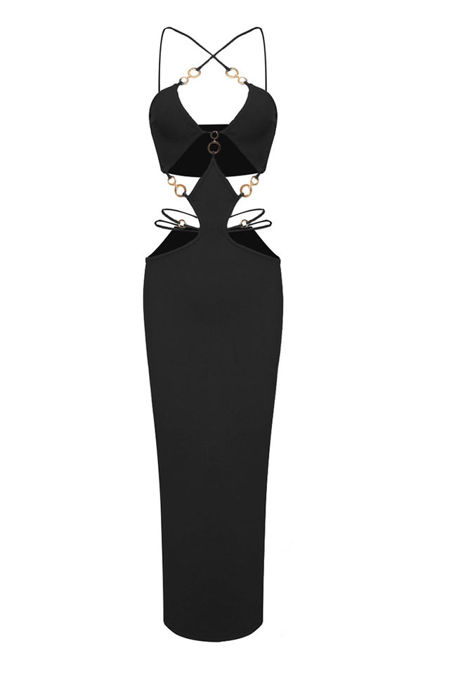 Melina Sexy Halter Wine Dress