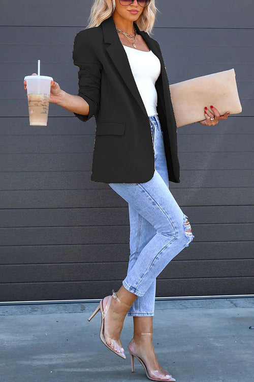 Classic Single Button Back Slit Pocketed Blazer