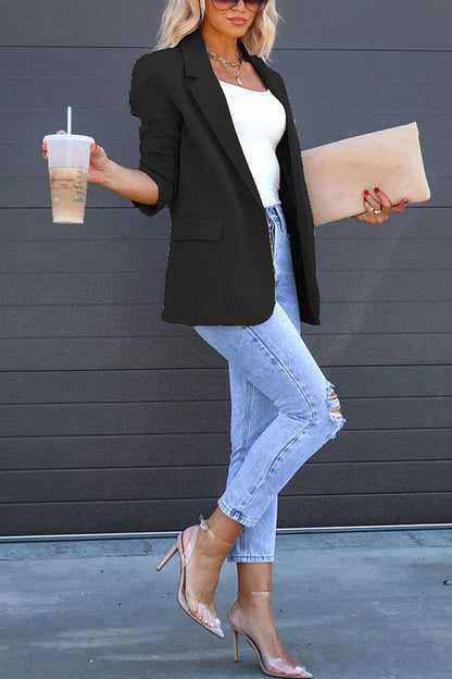 Classic Single Button Back Slit Pocketed Blazer