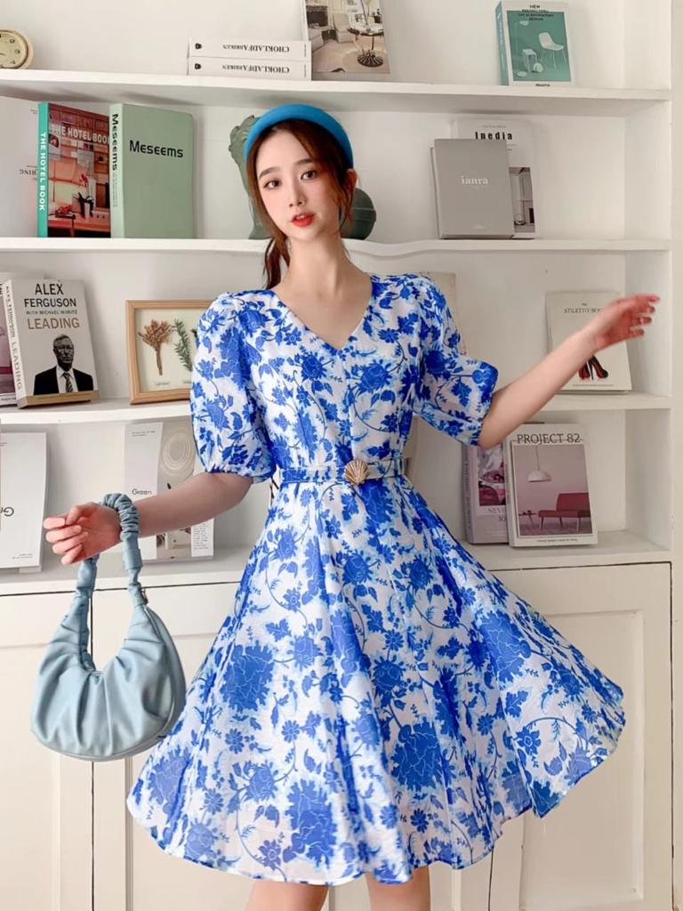 Floral A Line Dress with Belt