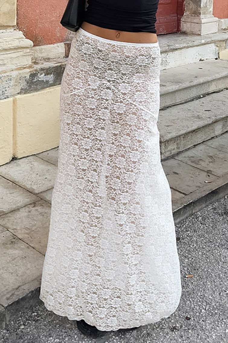 Jacquard Sheer Lace Maxi Skirt