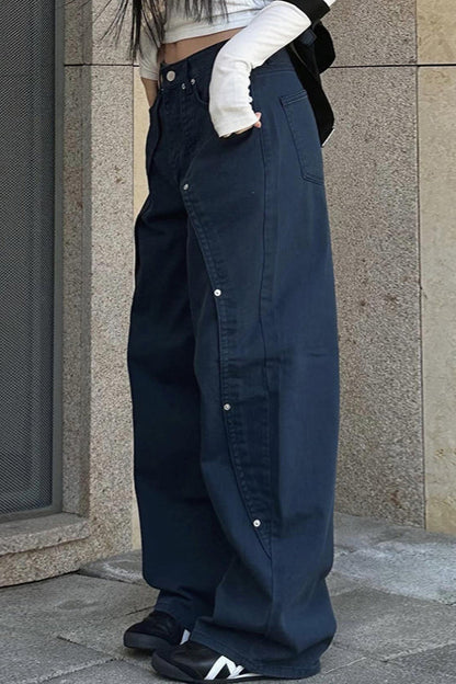 Studded Split Low Waist Wide Leg Cargo Pant