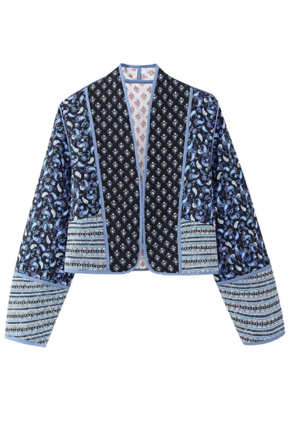 Printed Reversible Quilted Cardigan Jacket with Color Matching Small Cotton-padded Jacket