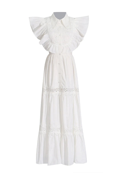 Wesley White Sleeveless Ruffle Midi Dress