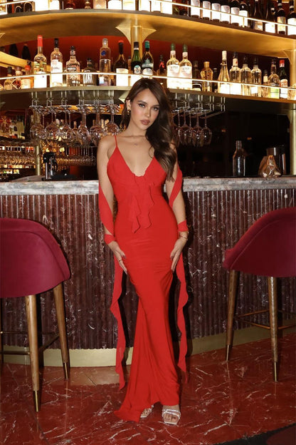 Cornelia Ruffle Floral Applique Maxi Dress