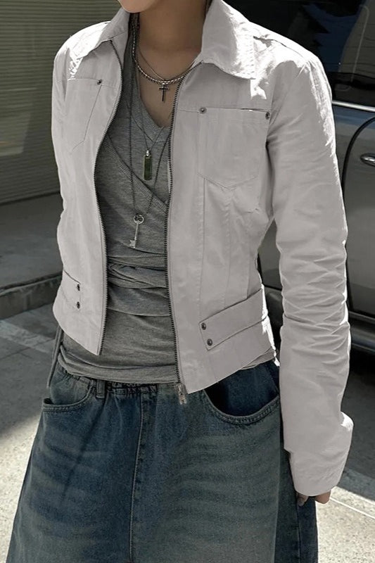 Zip Up Solid Color Utility Jacket