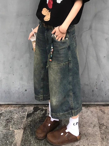 Blue American Vintage Washed Aged Denim Shorts