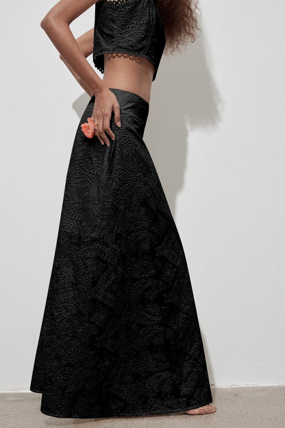 Cutout Allover Embroidered Maxi Skirt