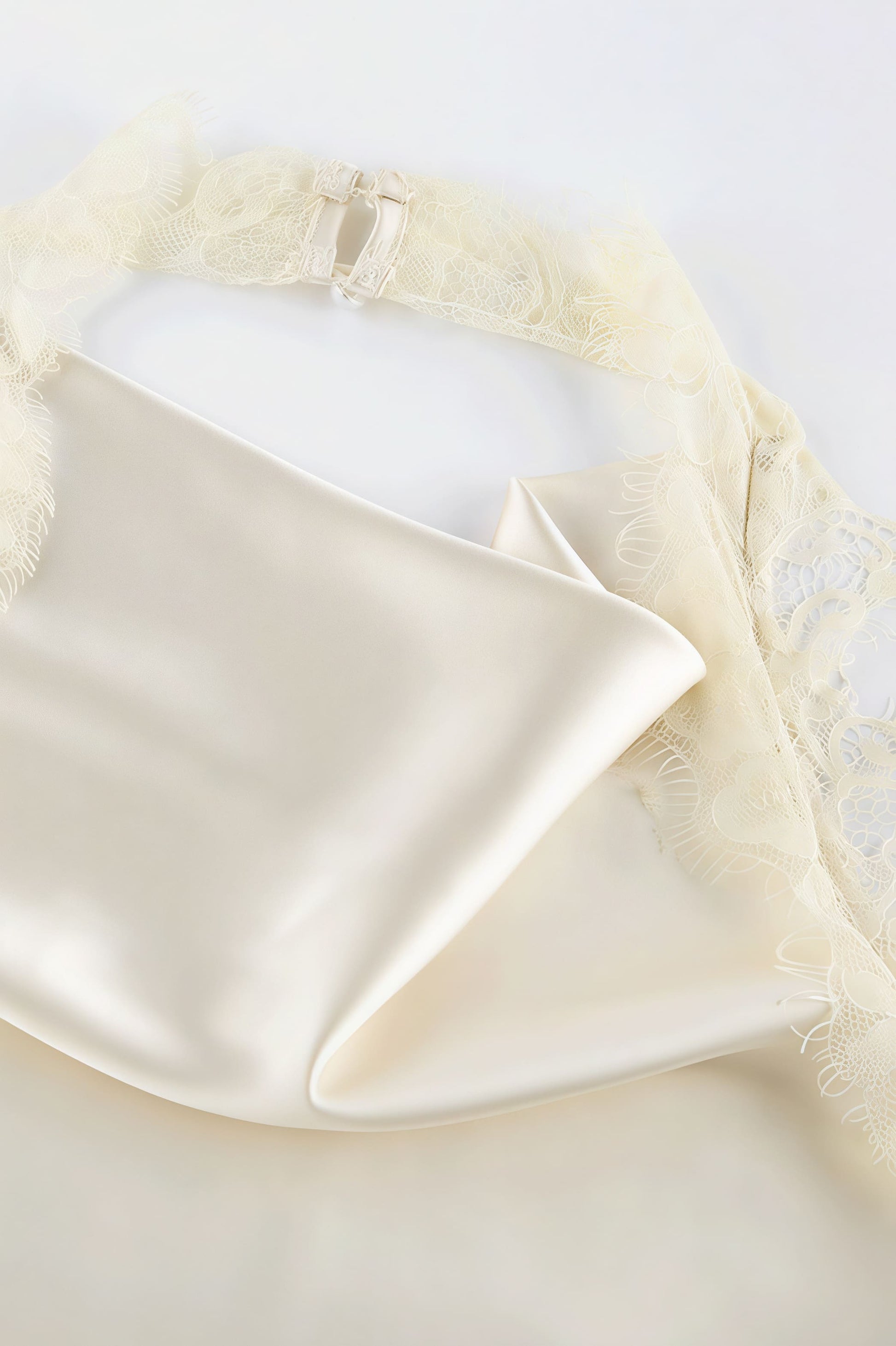 Lace Trim Cowl Neck Halter Satin Cami Top and Mini Skirt Set