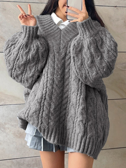 Twist Design V Neck Loose Sweater
