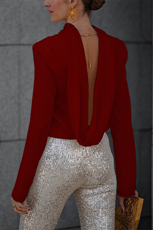 Cowl Back Long Sleeves Satin Top