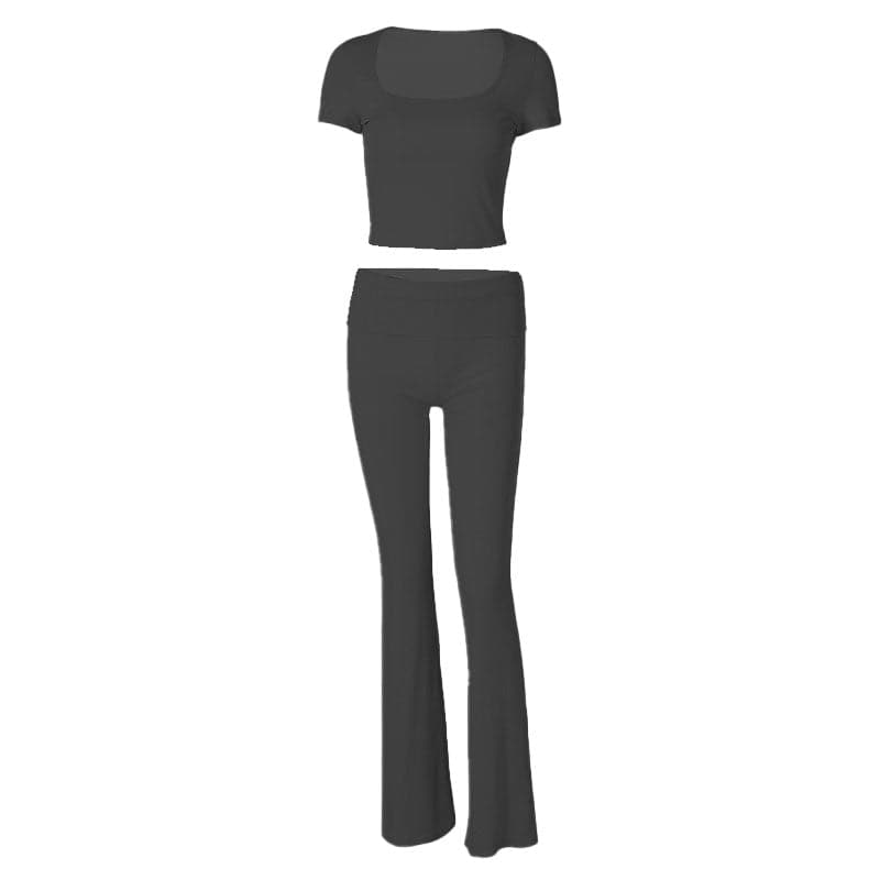 Short sleeve u neck ribbed solid pant set
