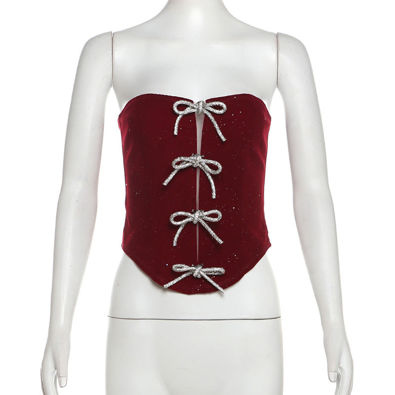 Bowknot glitter backless tube top