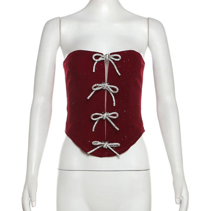 Bowknot glitter backless tube top