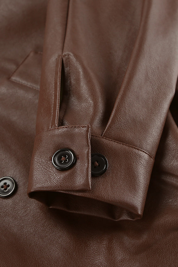 Vintage Brown Leather Blazer Coat
