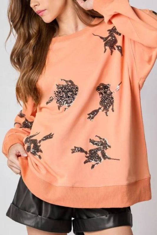 Halloween Witch Sequined Sweater Loose Casual Top