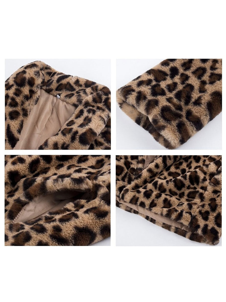 Faux Fur Coats Leopard Long Sleeves Leopard Print Oversized Eco-friendly Fur Coat