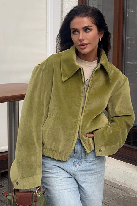 Cropped Suede Lapel Casual Jacket