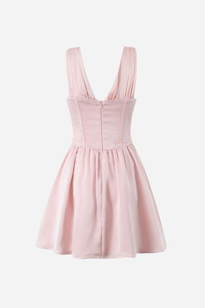 Marian V Neck Lace Up Ruffle Mini Dress