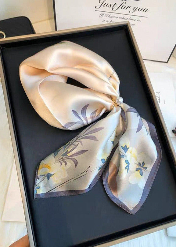 Blossom Mist - Satin Floral Square Scarf 53×53cm