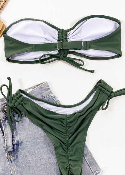 Sierra Dune - Olive Bandeau Bikini with Ruched Tie Bottom