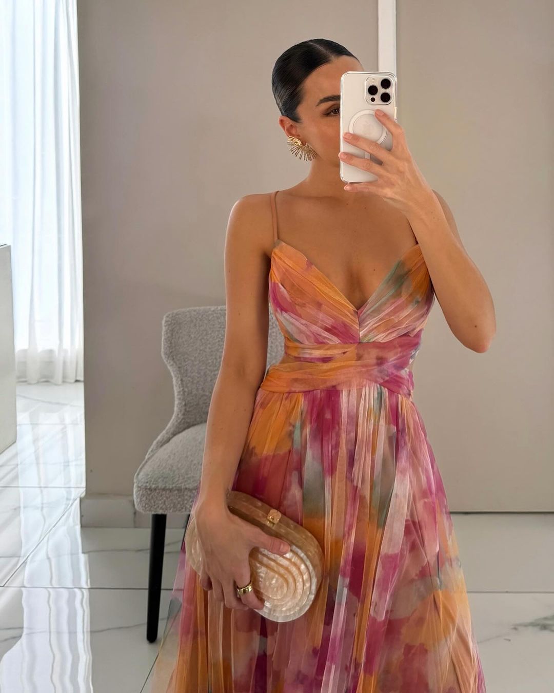 The Giselle — Watercolor Pleated Maxi Dress