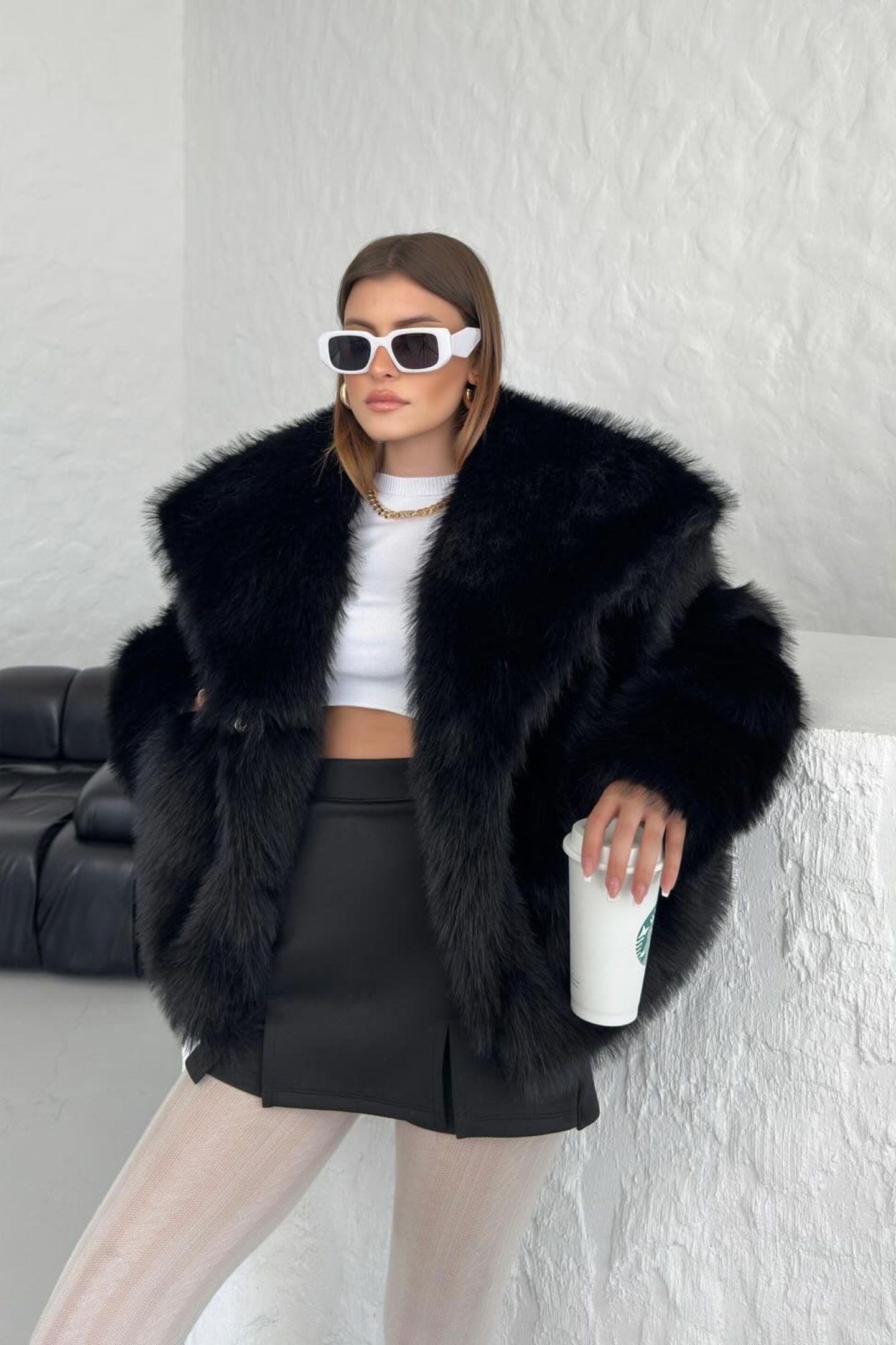 Lucy Faux Fur Shawl Collar Jacket