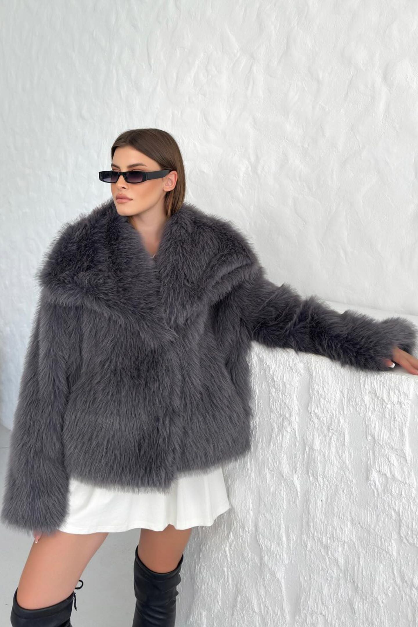 Lucy Faux Fur Shawl Collar Jacket