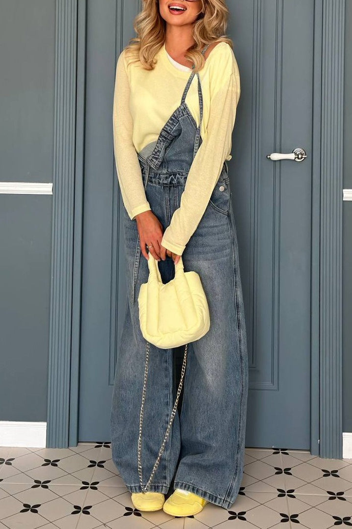 Vintage Washed Wide-Leg Overall Jeans