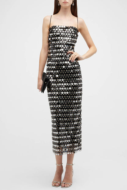 Sexy Sequined Halter-neck Backless Slim Fit Slit Midi Dress