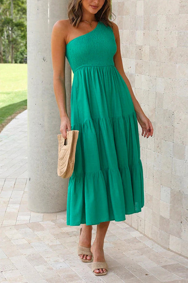 Solid One Shoulder Sleeveless Beach Dress
