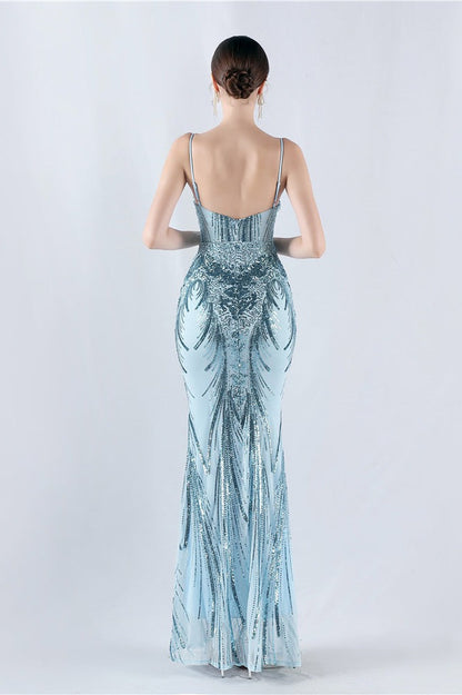 Boned Sequin Embroidered Formal Dress