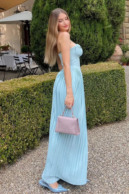 Bella Strappless Pleated Chiffon Maxi Dress