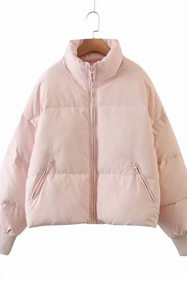 Stand Collar Zipper Pocket Thick Warm Cotton Jacket