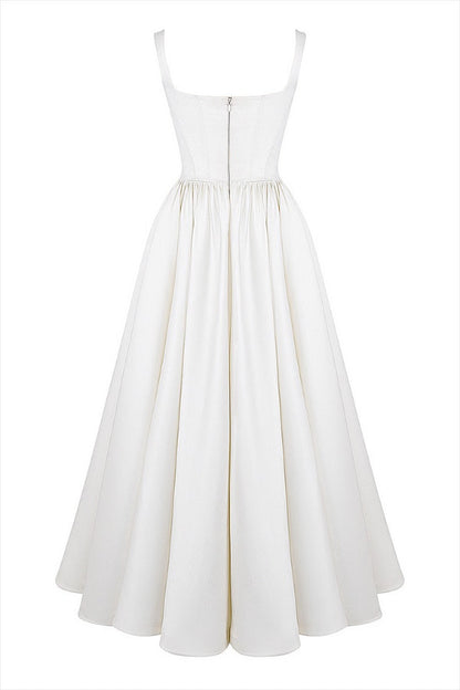Wide Straps Corset Solid Color Gowns Maxi Dresses-White