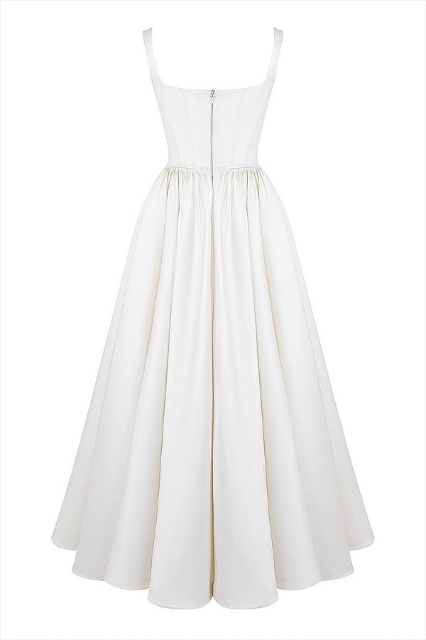 Square Neck Corset Basque Waist Wide Strap Ball Gown Maxi Dress