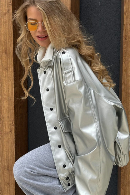 Oversized Long Sleeve Leather Jacket