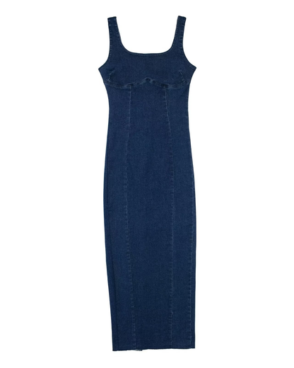 Long Denim Dress With Suspenders