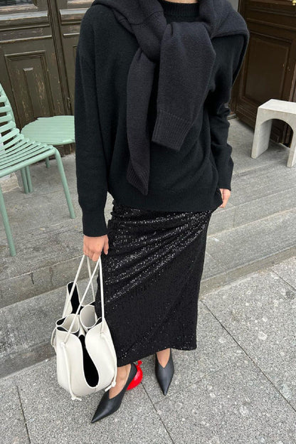 High Waist Sparkle Floor Length Sequin Skirt