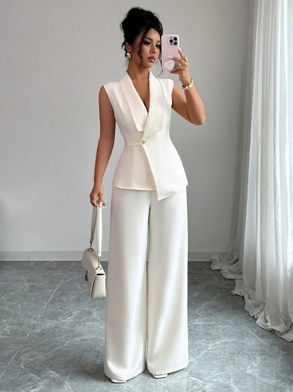 Commuting Sleeveless Suit Collar Vests Straight-leg Pants Set 2-piece Sets