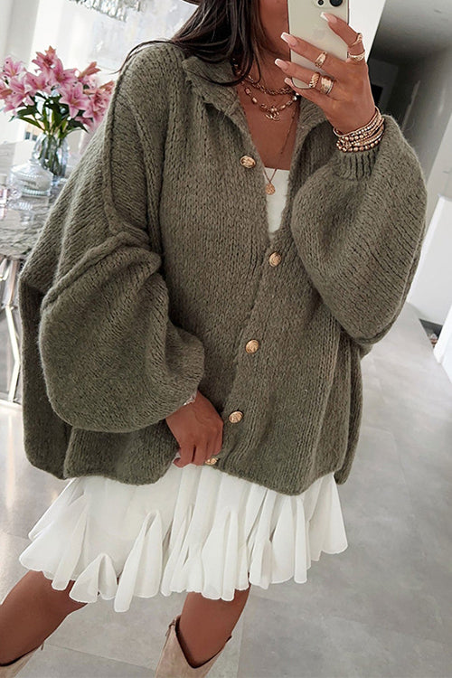 Drop Shoulder Button Up Slouchy Sweater Cardigan