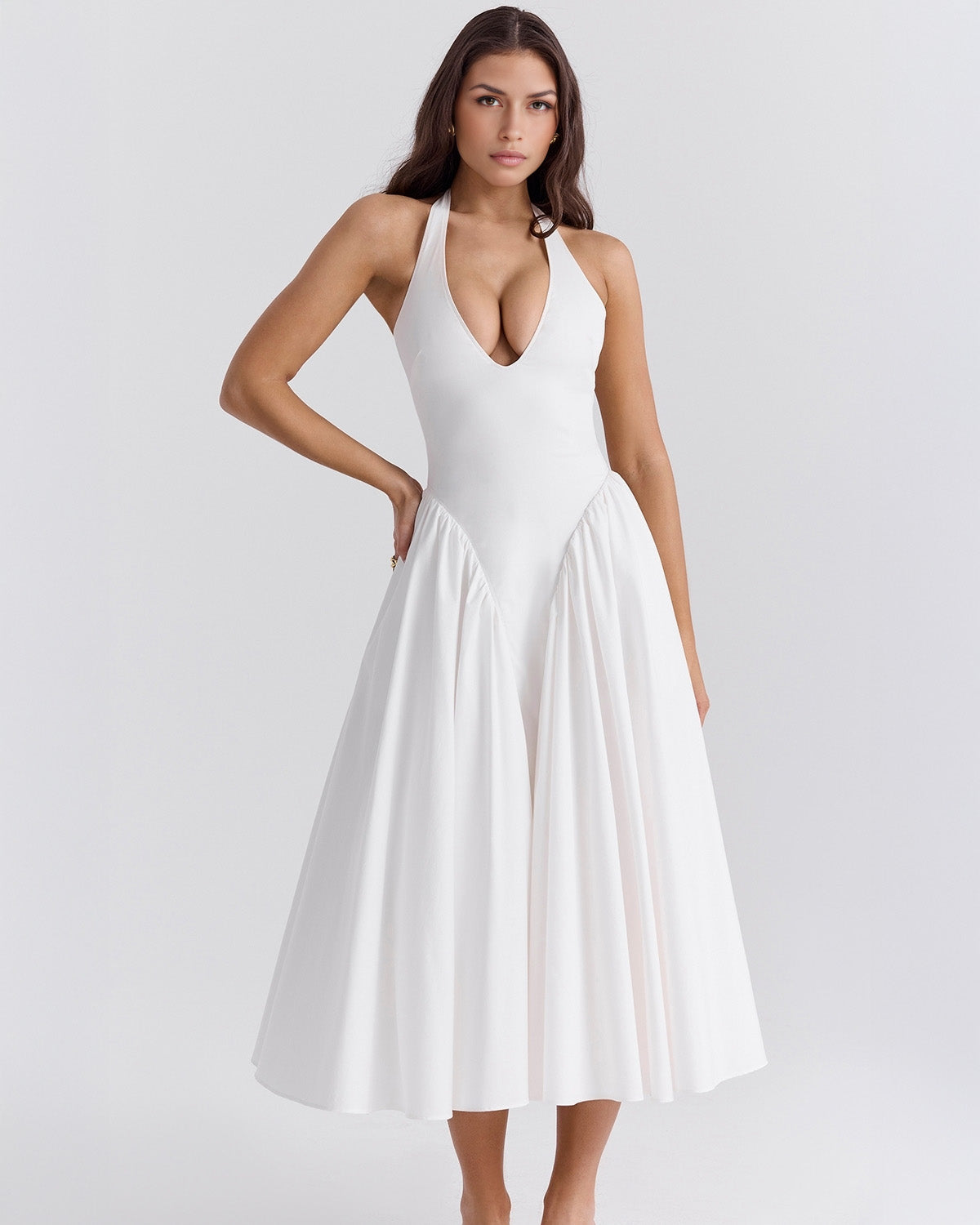 Women's V-Neck Corset Style Midi Dress – Sleeveless Elegant Fitted Tulle Dress