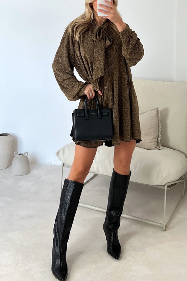 DEMI GOLD METALLIC BOW NECK SHIRT DRESS