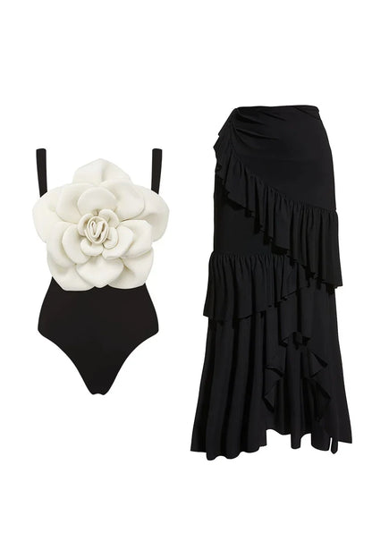 Floral Accent One-Piece Swimsuit Set