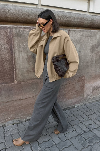 Khaki Loose Fit Woolen Jacket